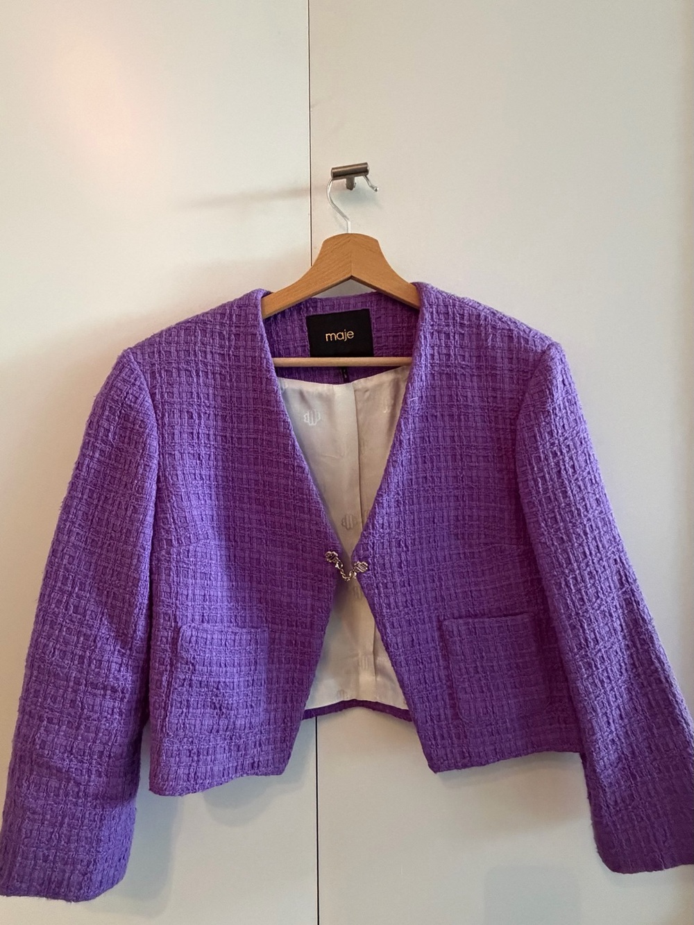 Maje Lavender Purple Tweed Cropped Blazer